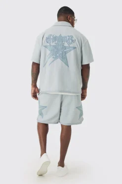 boohooMAN Plus Oversized Textured Star Embroidered Shirt | UK| Shirts