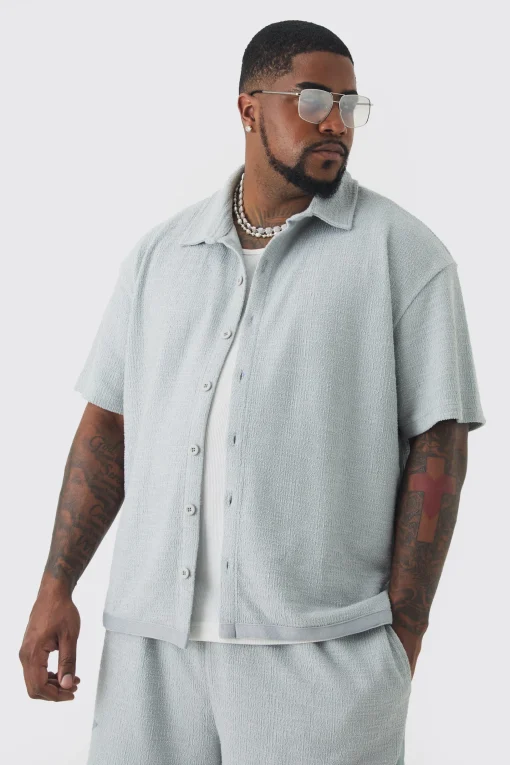 boohooMAN Plus Oversized Textured Star Embroidered Shirt | UK| Shirts