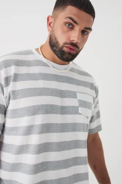 Plus Oversized Textured Stripe T-shirt | UK^boohooMAN Clearance