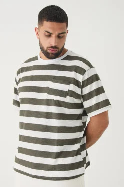 Plus Oversized Textured Stripe T-shirt | UK^boohooMAN Clearance