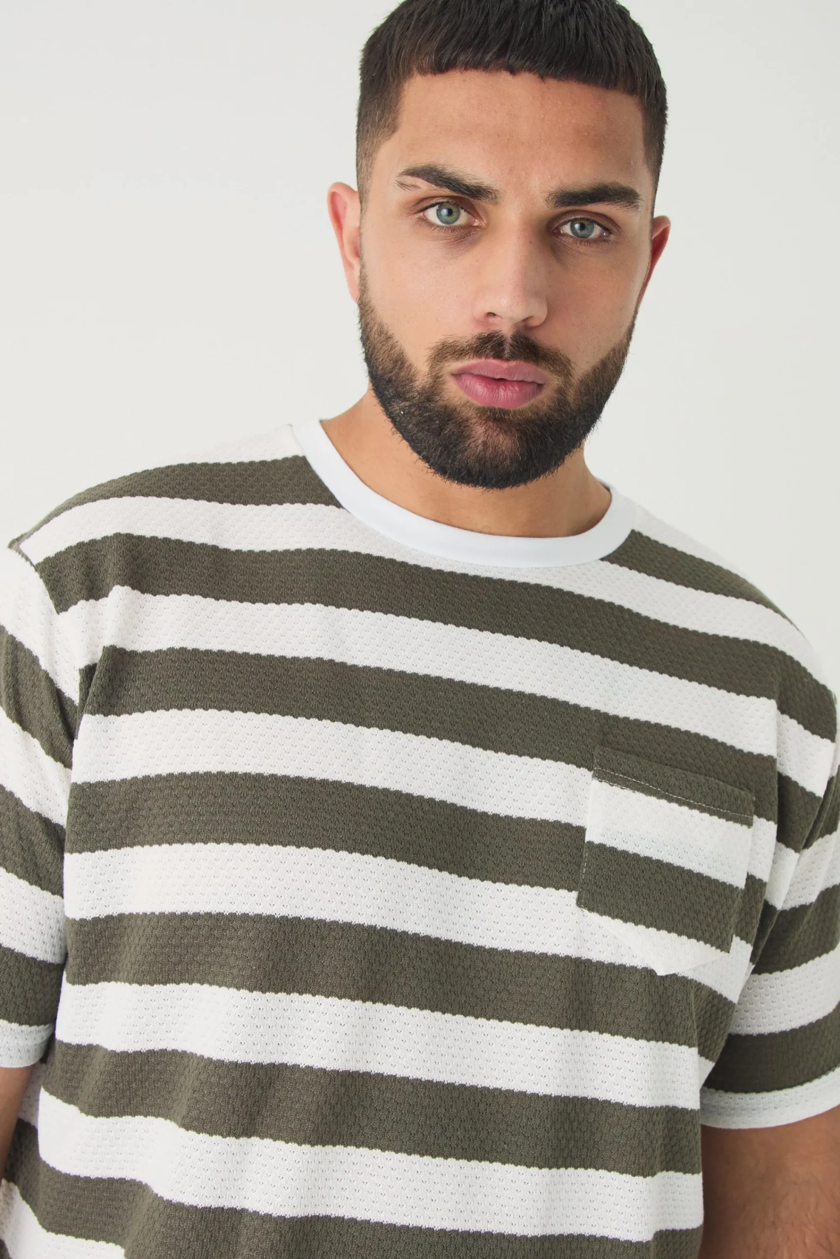 Plus Oversized Textured Stripe T-shirt | UK^boohooMAN Clearance