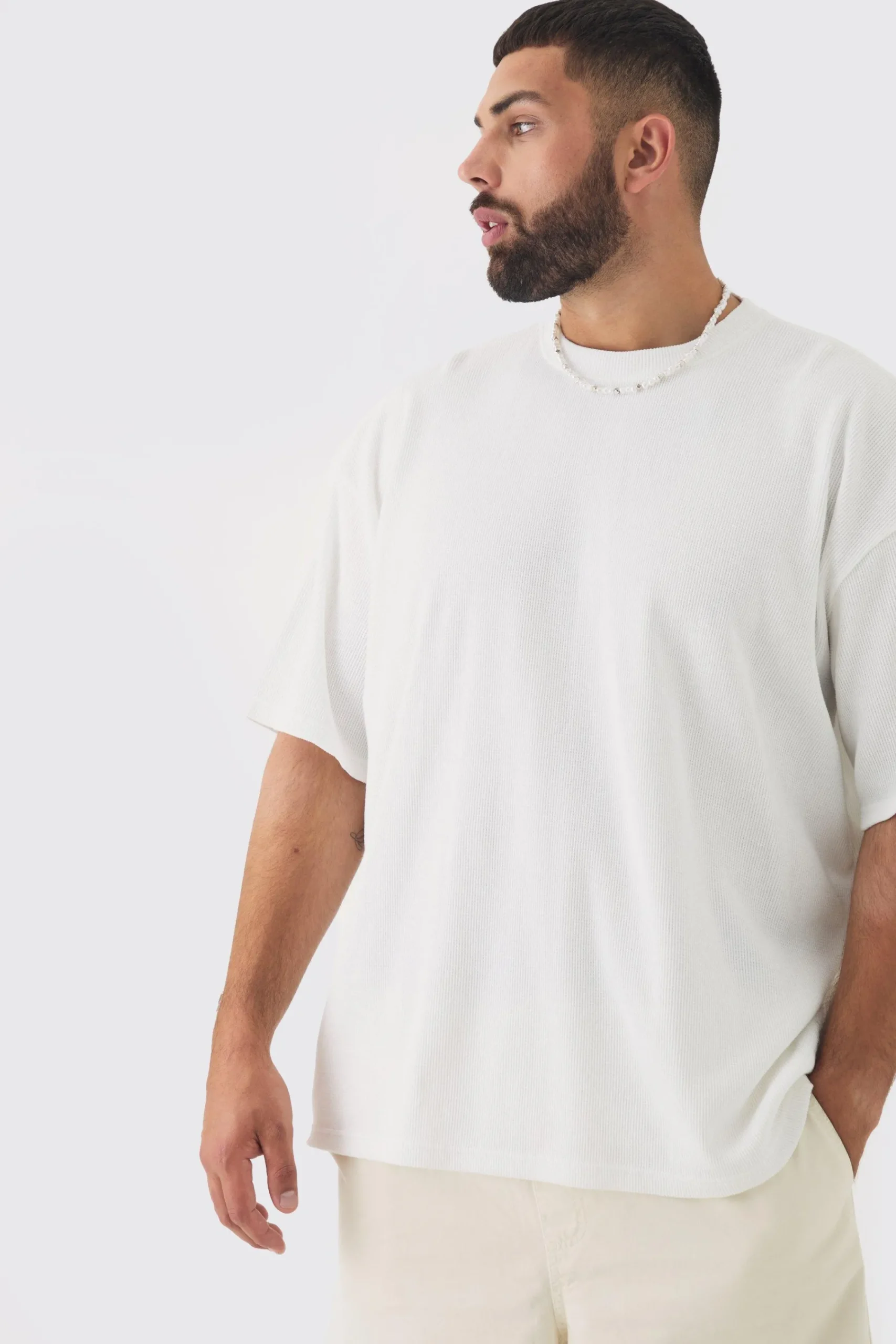 Plus Oversized Waffle T-shirt | UK^boohooMAN Outlet