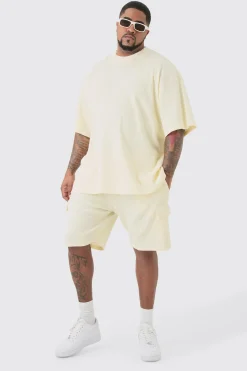 boohooMAN Plus Oversized Waffle T-shirt & Cargo Short Set | UK| Shorts