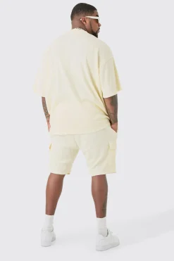 boohooMAN Plus Oversized Waffle T-shirt & Cargo Short Set | UK| Shorts