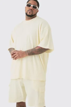 boohooMAN Plus Oversized Waffle T-shirt & Cargo Short Set | UK| Shorts