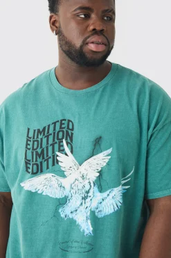 Plus Oversized Washed Dove Graphic T-shirt | UK^boohooMAN Online