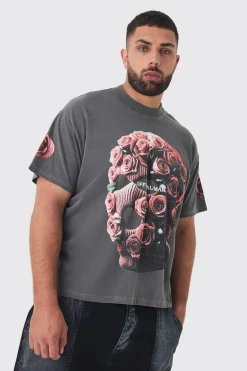 Plus Oversized Washed Official Man Balaclava Print T-shirt | UK^boohooMAN Clearance