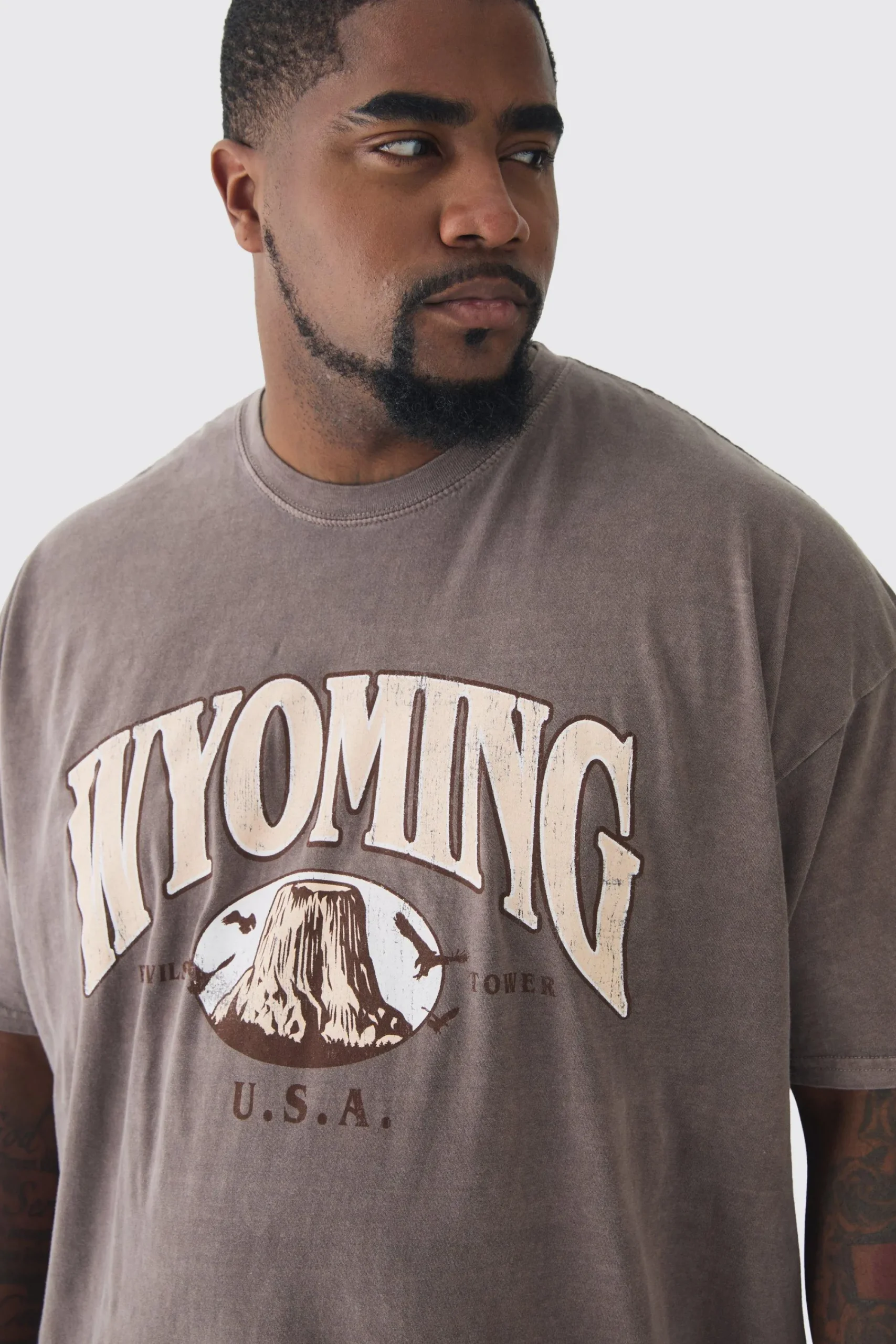 Plus Oversized Washed Wyoming Print T-shirt | UK^boohooMAN Outlet