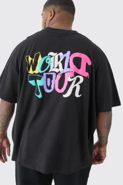 Plus Oversized World Tour Puff Back Print T-shirt In | UK^boohooMAN Clearance