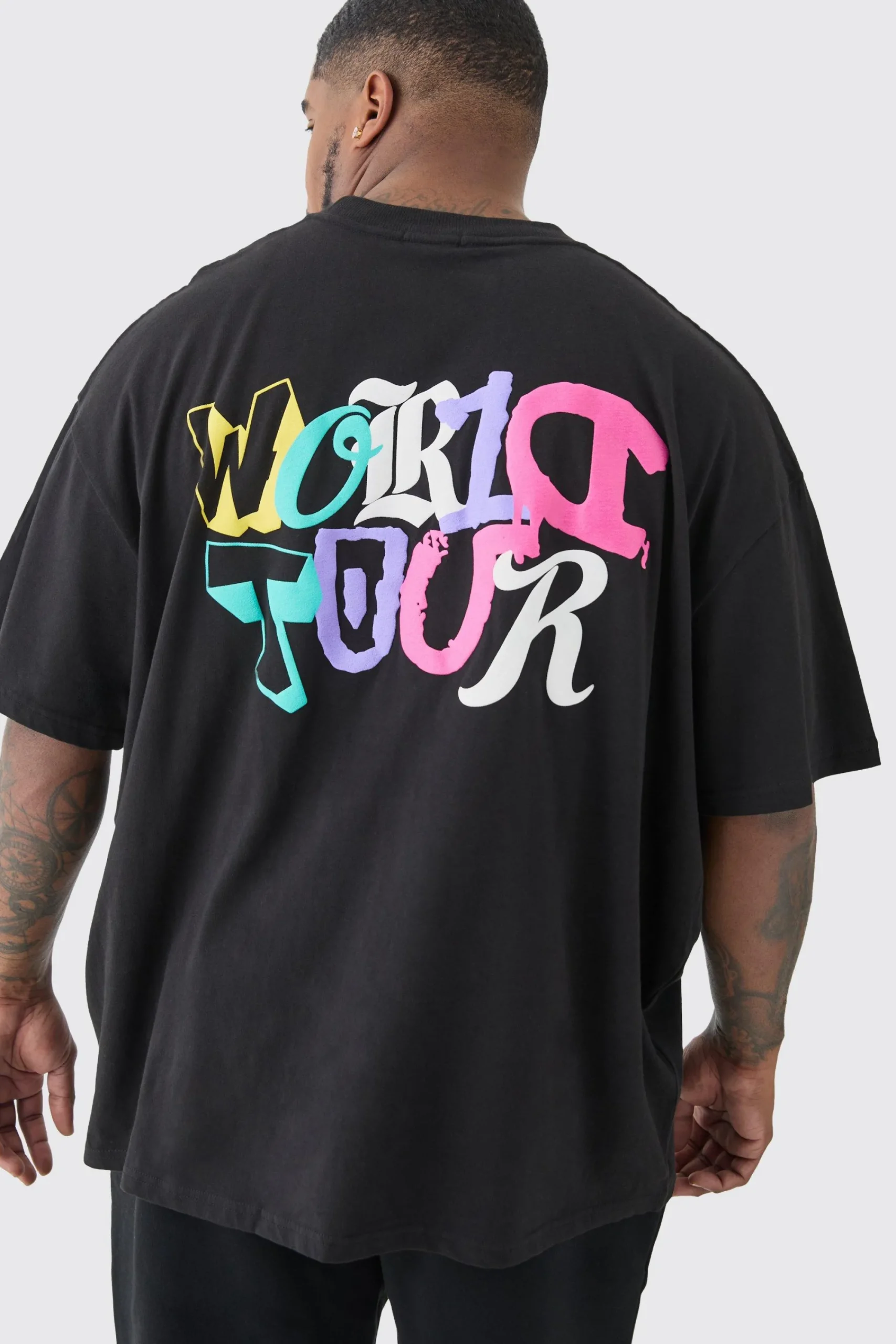 Plus Oversized World Tour Puff Back Print T-shirt In | UK^boohooMAN Clearance
