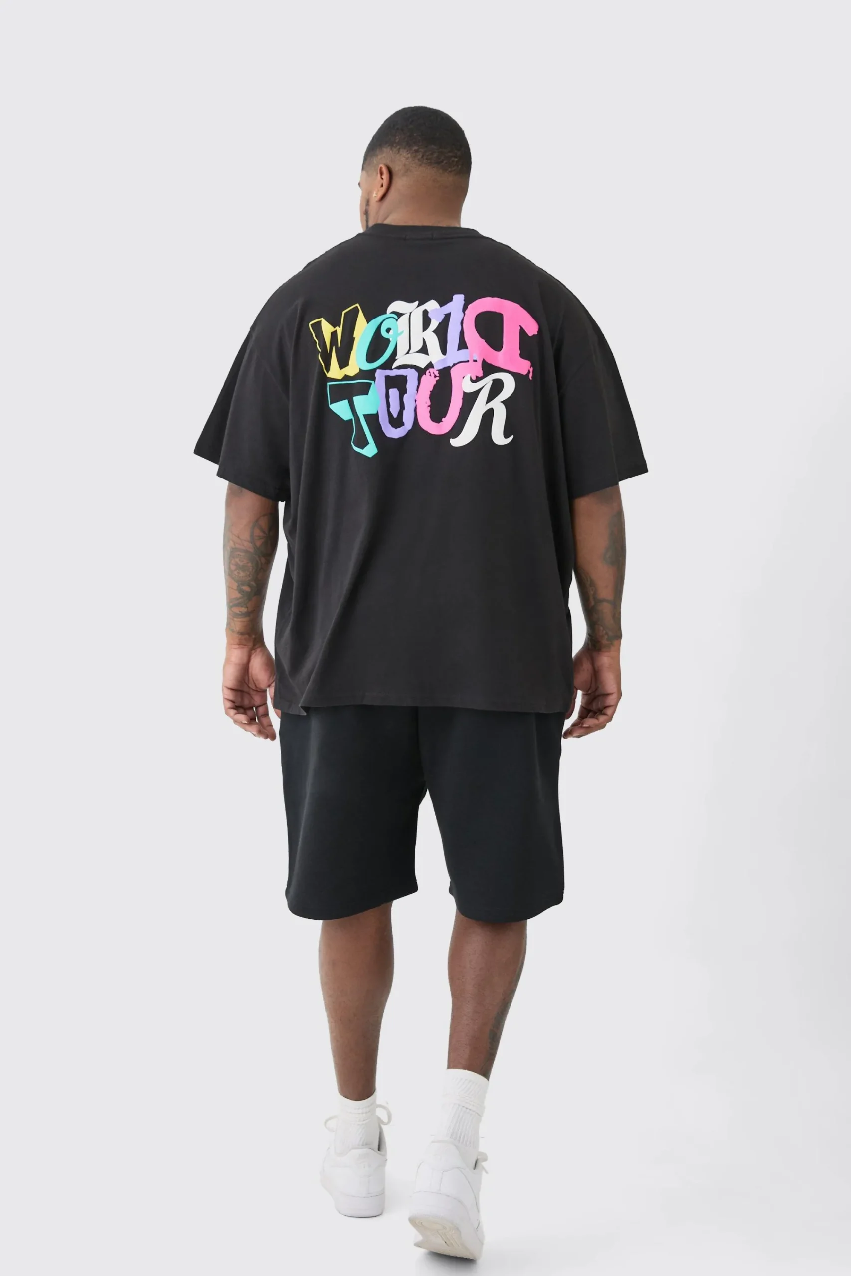 Plus Oversized World Tour Puff Back Print T-shirt In | UK^boohooMAN Clearance