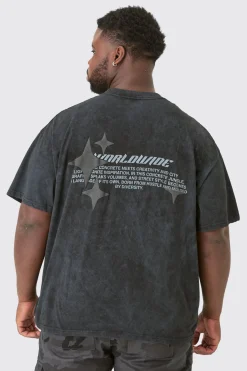 Plus Oversized Worldwide Back Print Star Puff In Acid Wash | UK^boohooMAN New