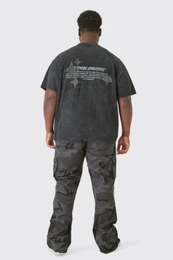 Plus Oversized Worldwide Back Print Star Puff In Acid Wash | UK^boohooMAN New