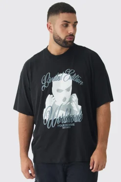 Plus Oversized Worldwide Balaclava Print T-Shirt | UK^boohooMAN Hot