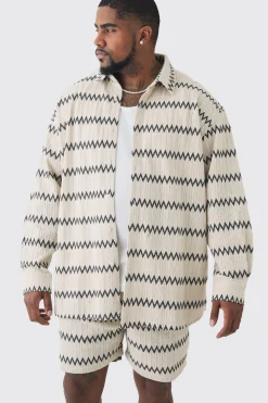 boohooMAN Plus Oversized Zig Zag Woven Shirt And Short Set In | UK| Sets & Co-Ords|Tracksuits