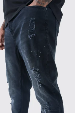 boohooMAN Plus Paint Splatter Distressed Skinny Jeans | UK| Trousers|Jeans