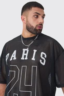 Plus Paris Printed Mesh Basketball T-shirt In | UK^boohooMAN Sale