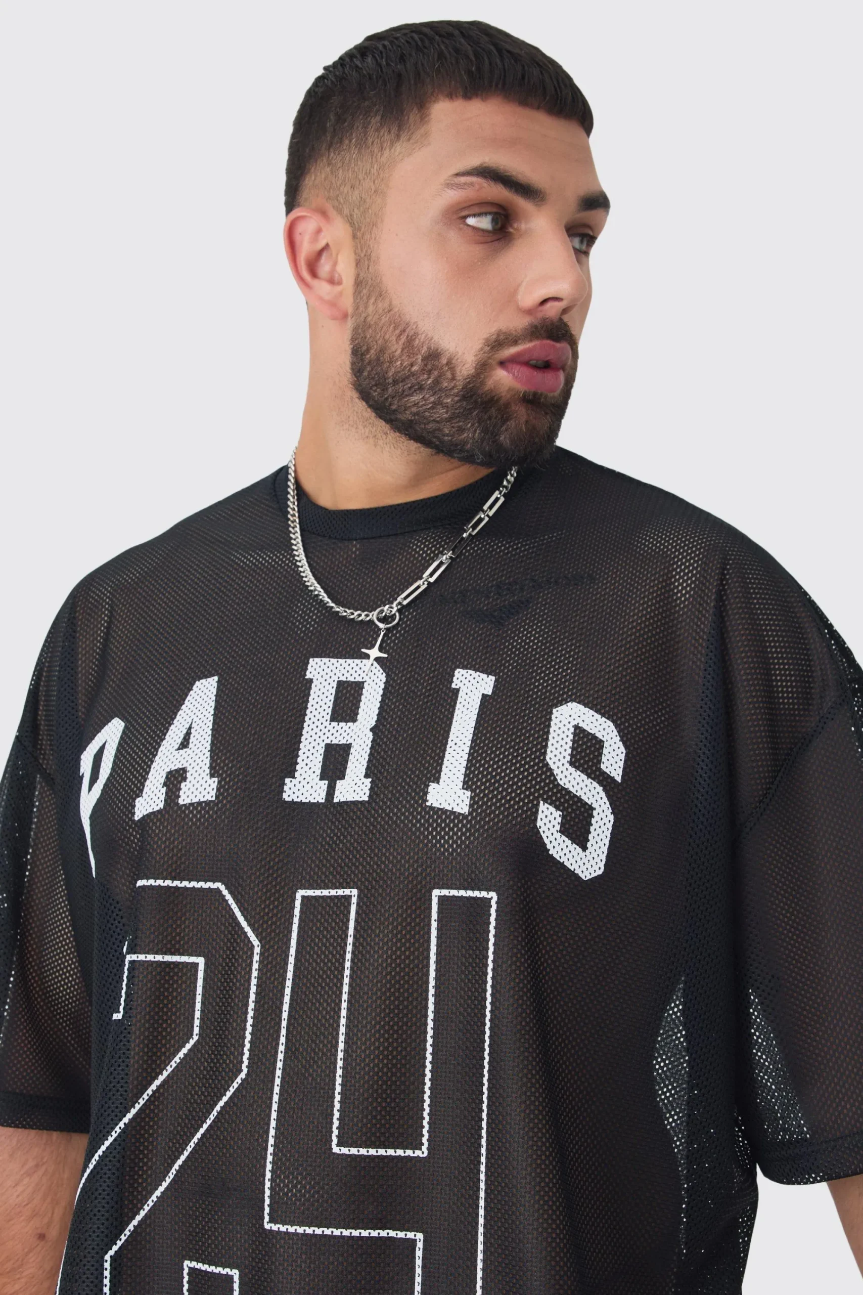 Plus Paris Printed Mesh Basketball T-shirt In | UK^boohooMAN Sale