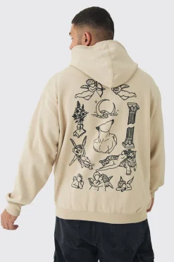 boohooMAN Plus Patchwork Tattoo Print Oversized Hoodie | UK| Hoodies & Sweatshirts