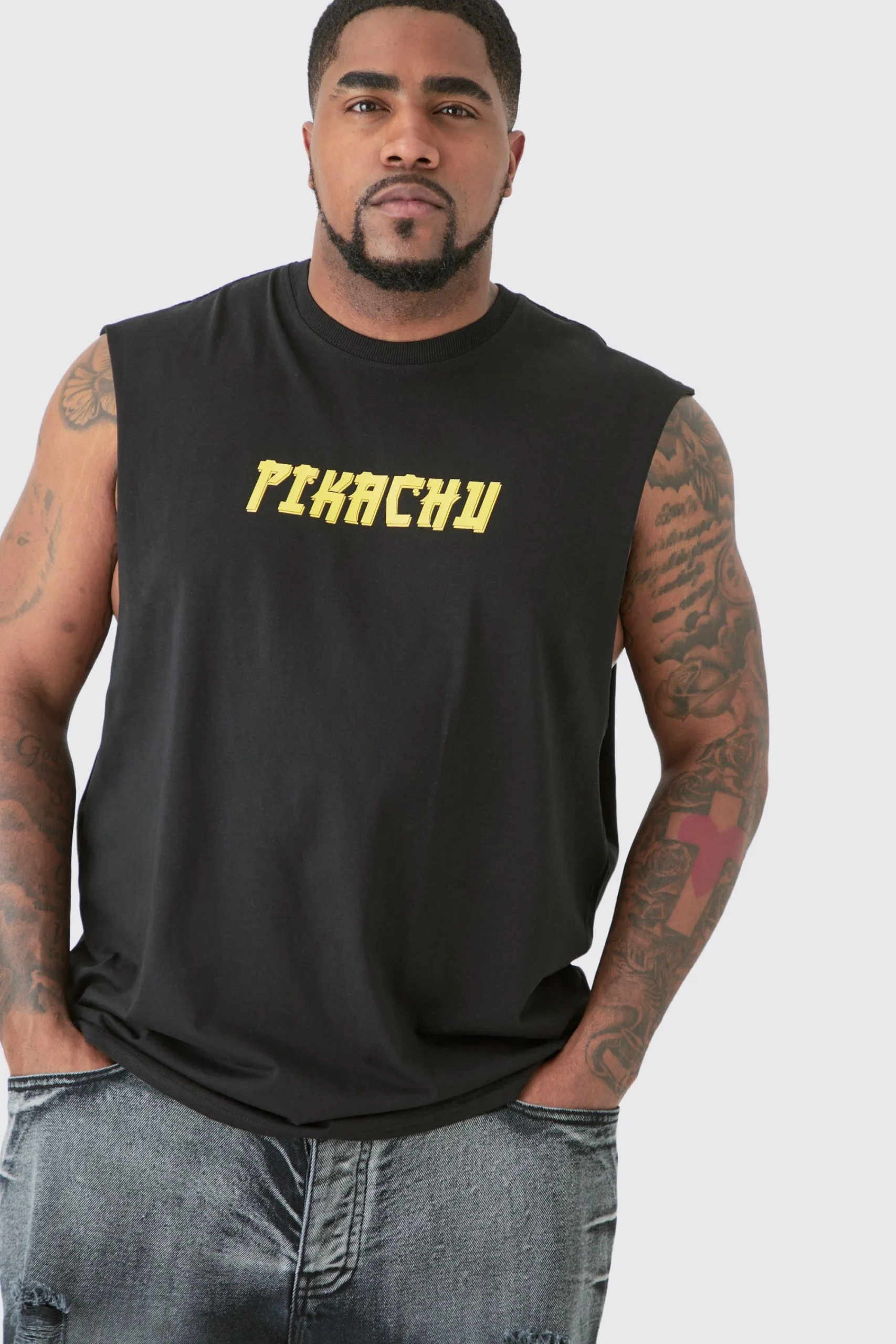 Plus Pikachu Printed License Tank In | UK^boohooMAN Hot