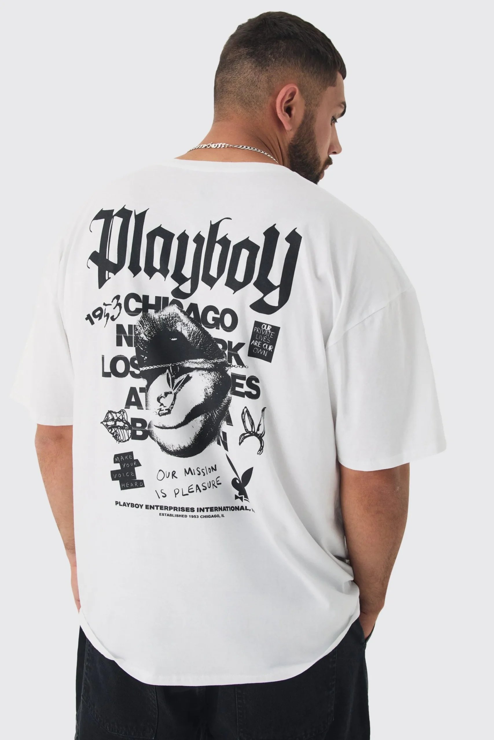 Plus Playboy Back Printed Licensed T-shirt In | UK^boohooMAN Discount