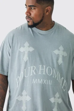 Plus Pour Homme Cross Printed T-shirt In | UK^boohooMAN New
