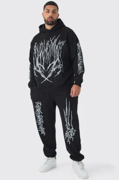 boohooMAN Plus Pour Homme Cross Print Oversized Tracksuit In | UK| Tracksuits