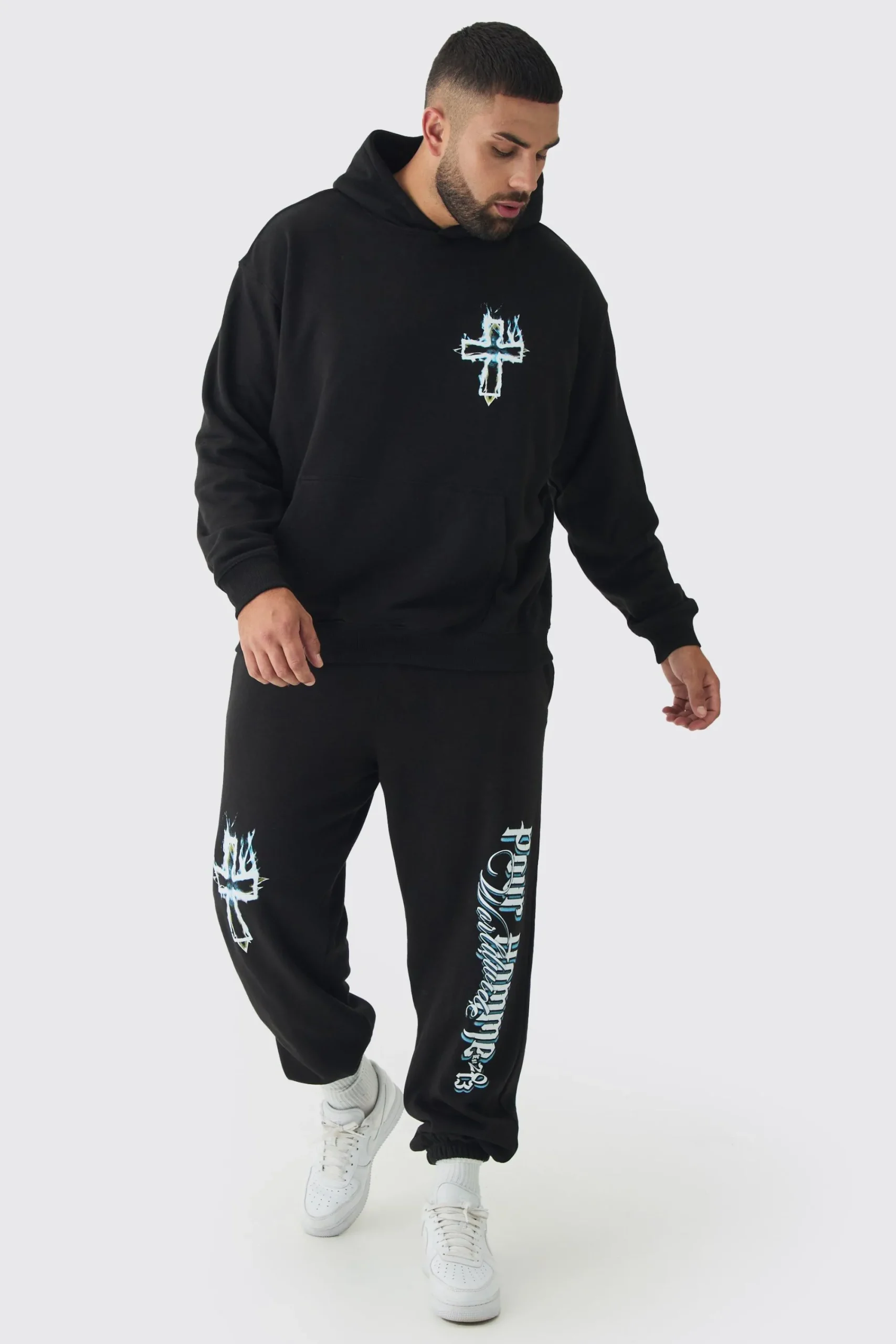 boohooMAN Plus Pour Homme Gothic Cross Tracksuit | UK| Tracksuits