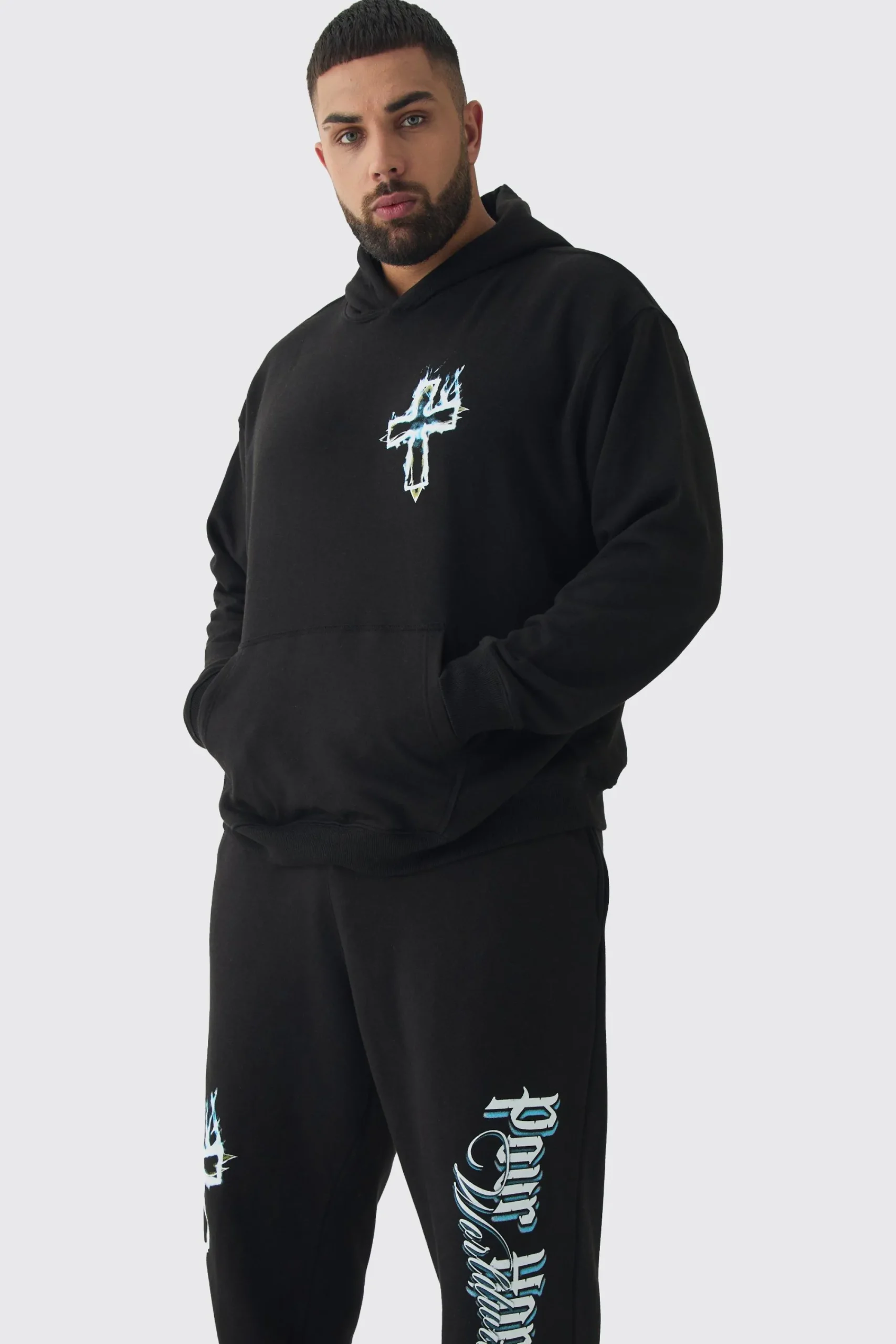 boohooMAN Plus Pour Homme Gothic Cross Tracksuit | UK| Tracksuits