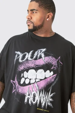 Plus Pour Homme Lips Graphic T-shirt In | UK^boohooMAN Hot