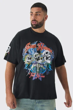 Plus Pour Homme Skull Print Oversized T-shirt In | UK^boohooMAN