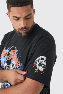 Plus Pour Homme Skull Print Oversized T-shirt In | UK^boohooMAN