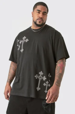 Plus Regular Fit Embellished Cross T-Shirt | UK^boohooMAN Best