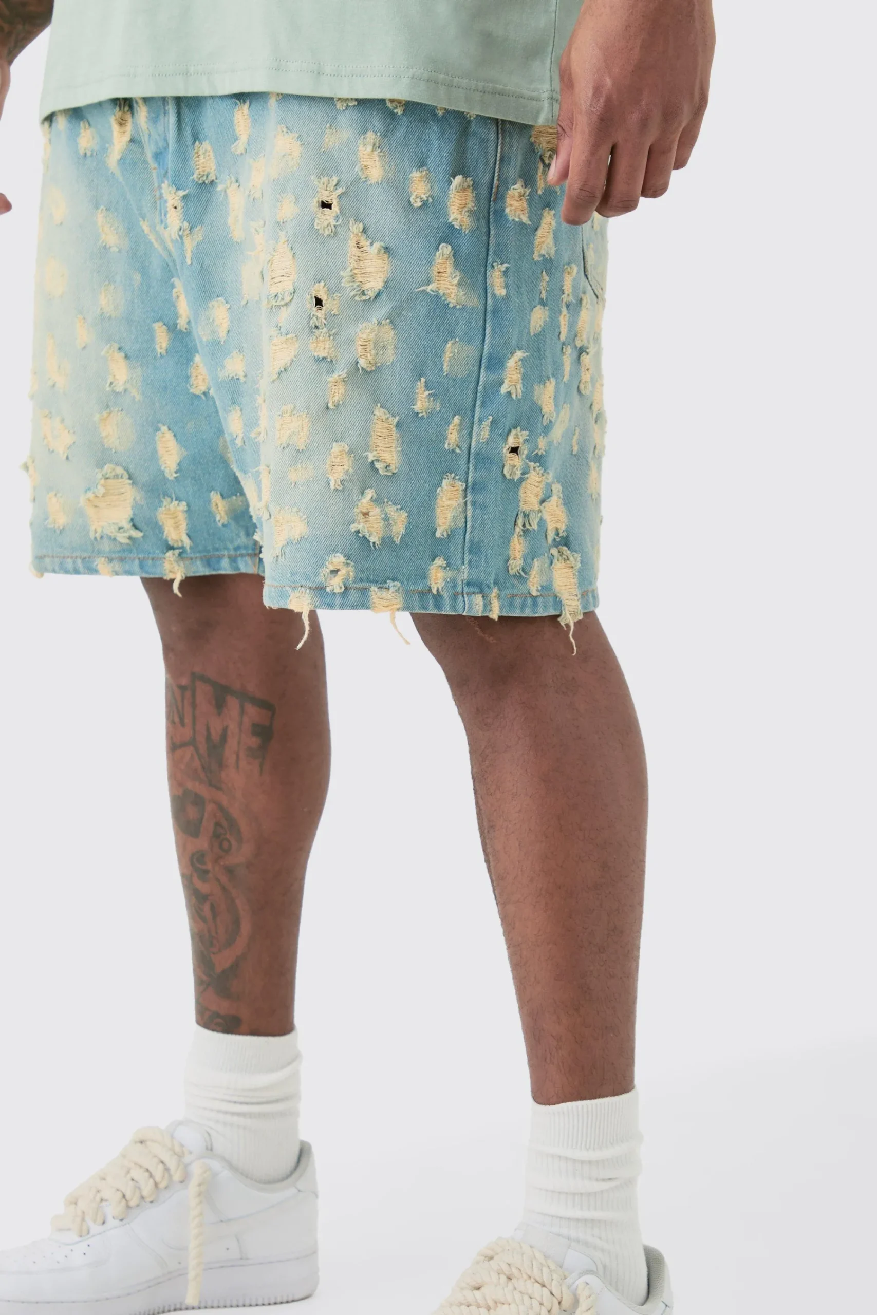 boohooMAN Plus Relaxed Fit Super Distressed Denim Shorts | UK| Shorts
