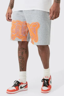 boohooMAN Plus Relaxed Gothic Man Graffiti Spray Short | UK| Shorts