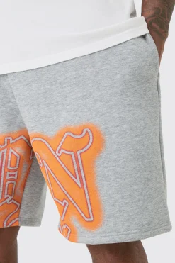 boohooMAN Plus Relaxed Gothic Man Graffiti Spray Short | UK| Shorts