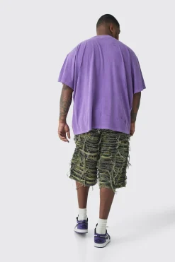 boohooMAN Plus Relaxed Heavily Distressed Camo Jort | UK| Shorts