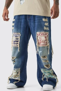 boohooMAN Plus Relaxed Rigid Flare Applique Jeans | UK| Trousers|Jeans