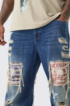 boohooMAN Plus Relaxed Rigid Flare Applique Jeans | UK| Trousers|Jeans