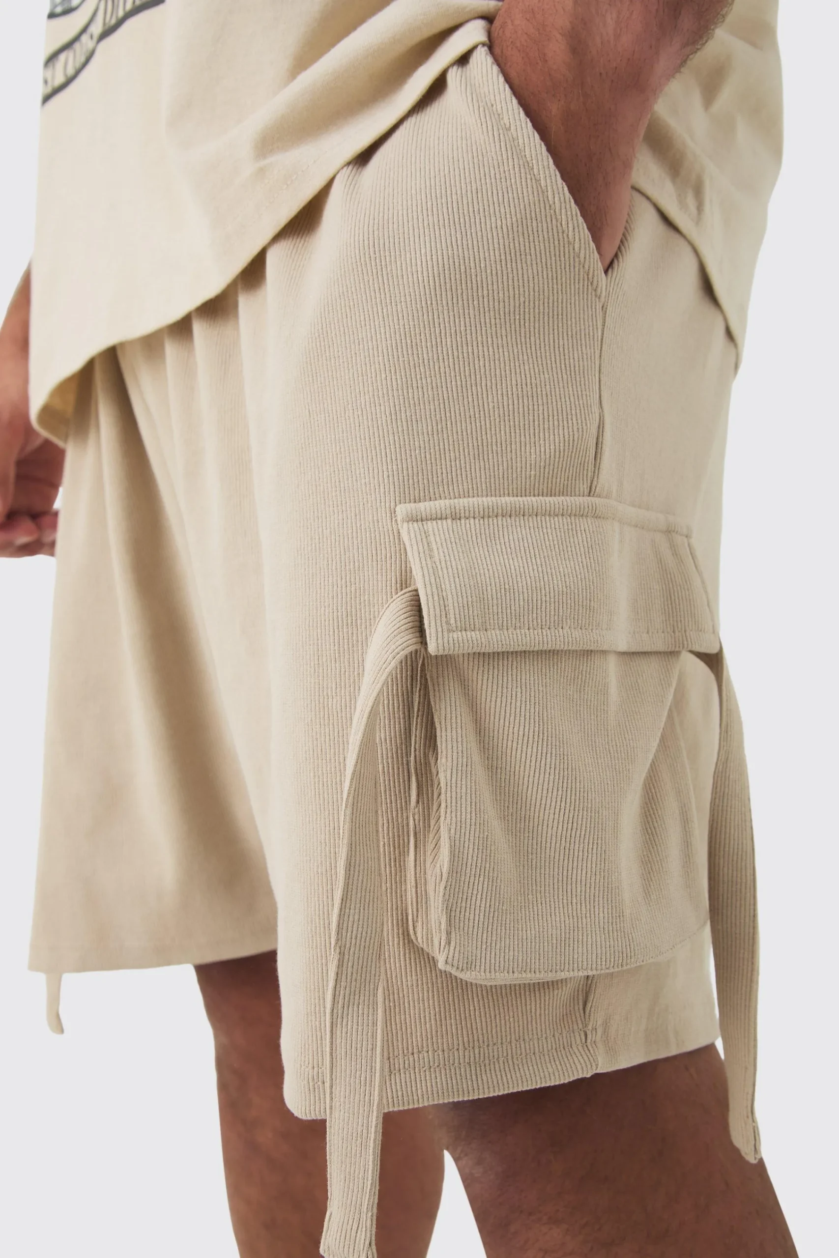 boohooMAN Plus Ribbed Relaxed Cargo Short In | UK| Shorts