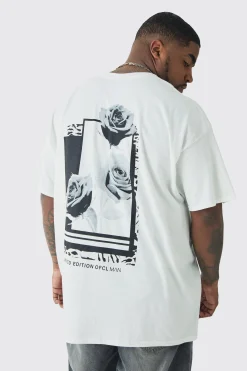 Plus Rose Back Print T-shirt | UK^boohooMAN New