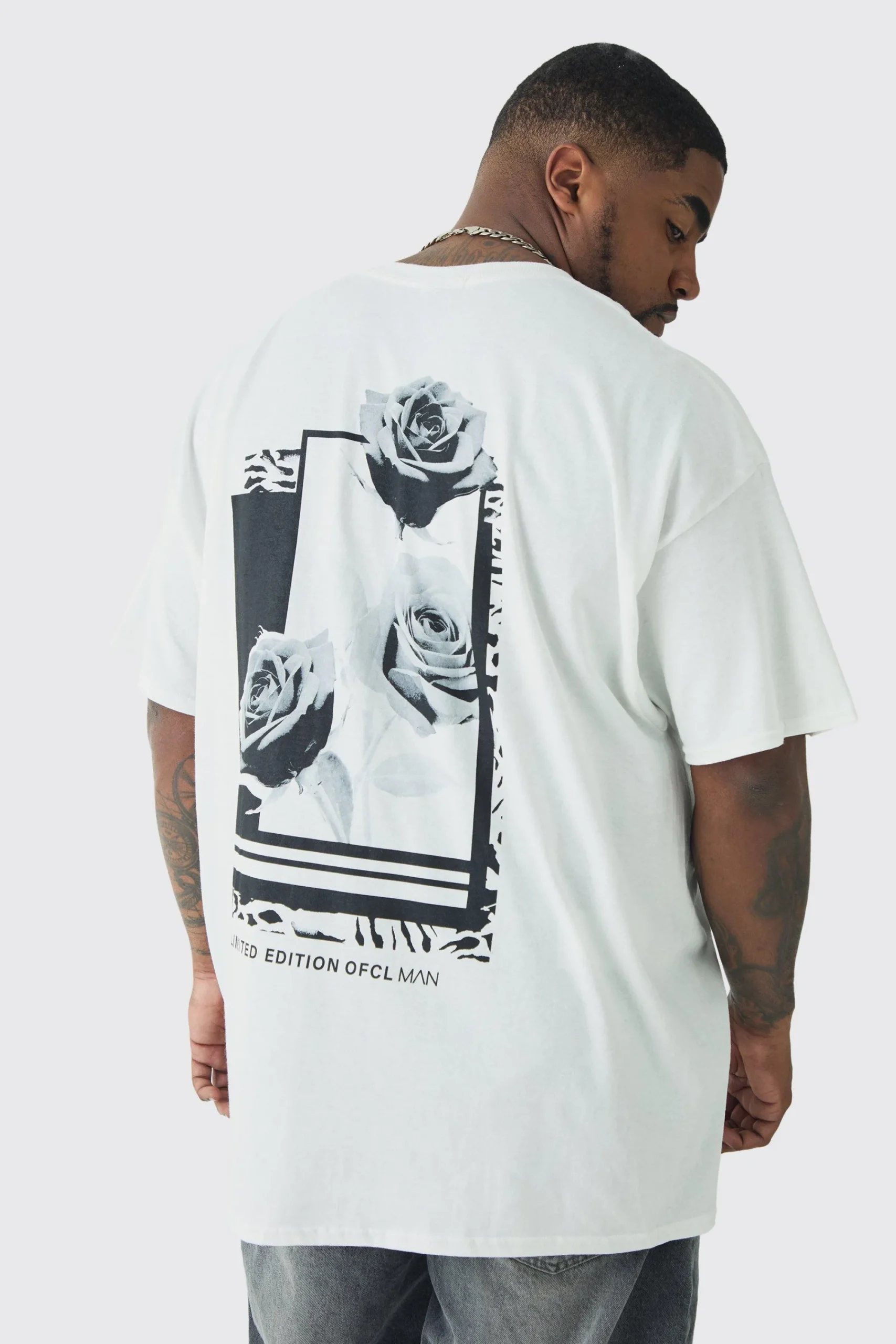 Plus Rose Back Print T-shirt | UK^boohooMAN New