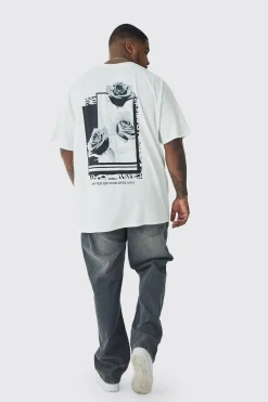 Plus Rose Back Print T-shirt | UK^boohooMAN New