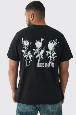 Plus Rose Design Washed Graphic T-Shirt | UK^boohooMAN