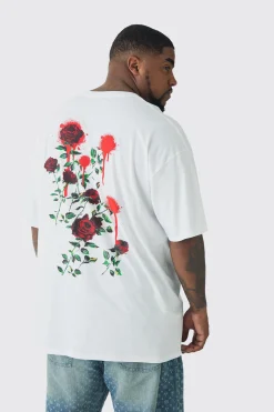 Plus Rose Floral Back Print T-shirt | UK^boohooMAN Sale