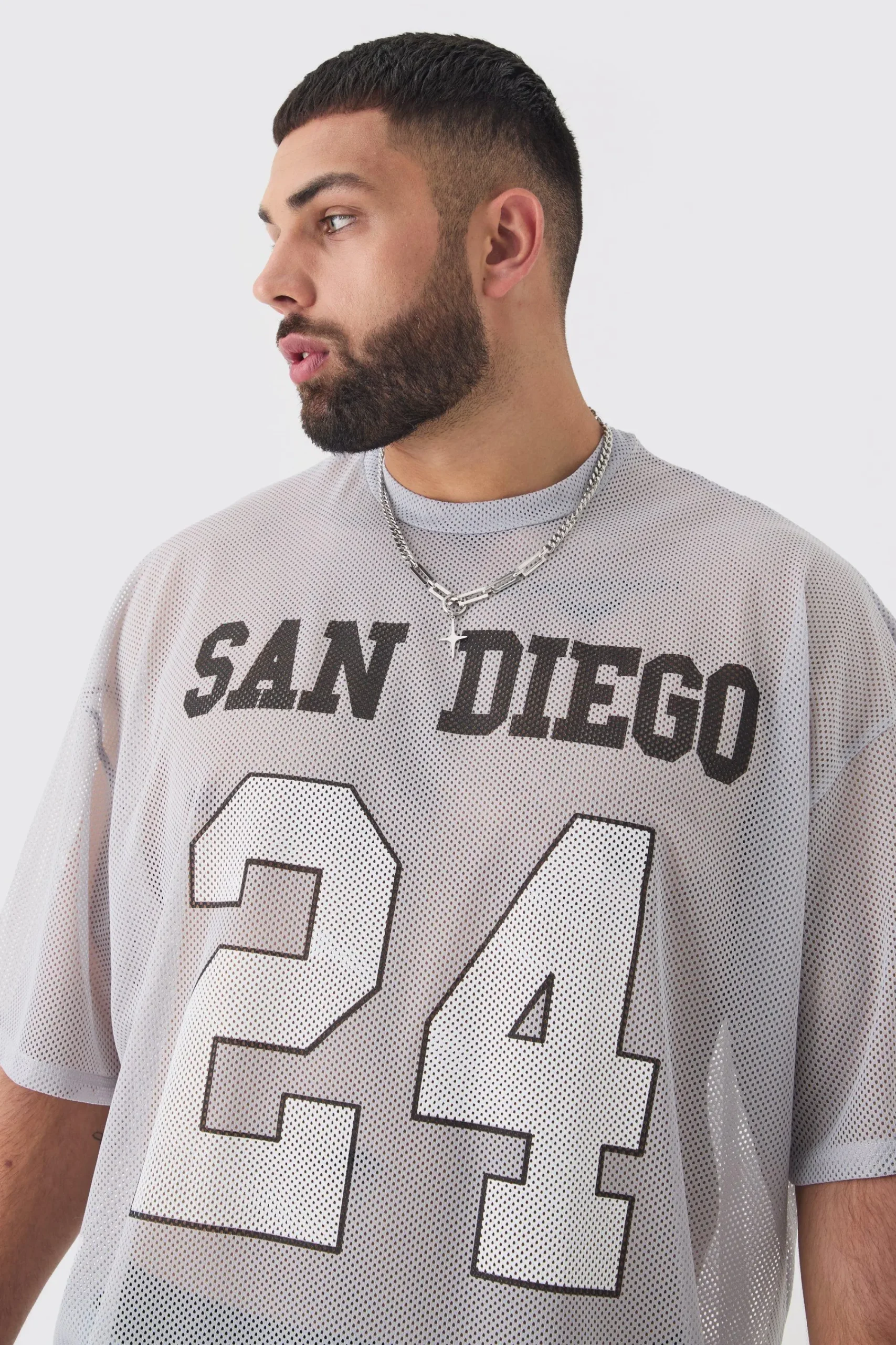 Plus San Diego Printed Varsity Mesh Basketball T-shirt In | UK^boohooMAN Outlet