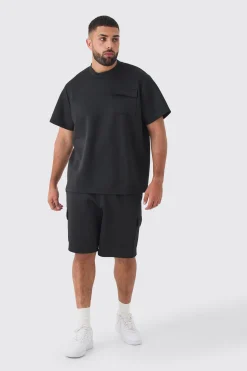 boohooMAN Plus Scuba Extended Neck Pocket T-shirt & Cargo Short Set | UK| Shorts