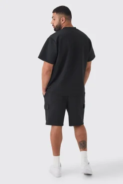 boohooMAN Plus Scuba Extended Neck Pocket T-shirt & Cargo Short Set | UK| Shorts