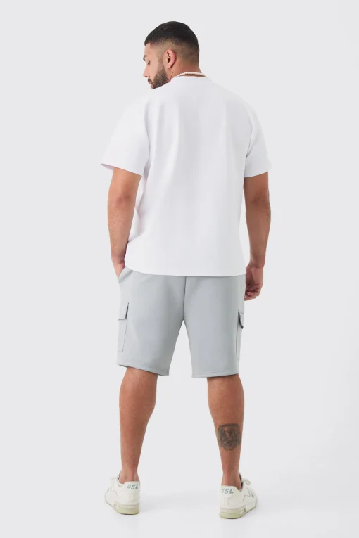 boohooMAN Plus Scuba Extended Neck Pocket T-shirt & Cargo Short Set | UK| Shorts