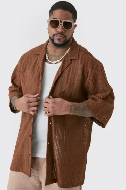 boohooMAN Plus Short Sleeve Drop Revere Open Weave Shirt | UK| Shirts